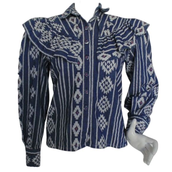 Western Skirt Set, S, 2pc, LS Ruffle shoulder top, Midi Skirt, Tribal Print - Picture 5 of 13